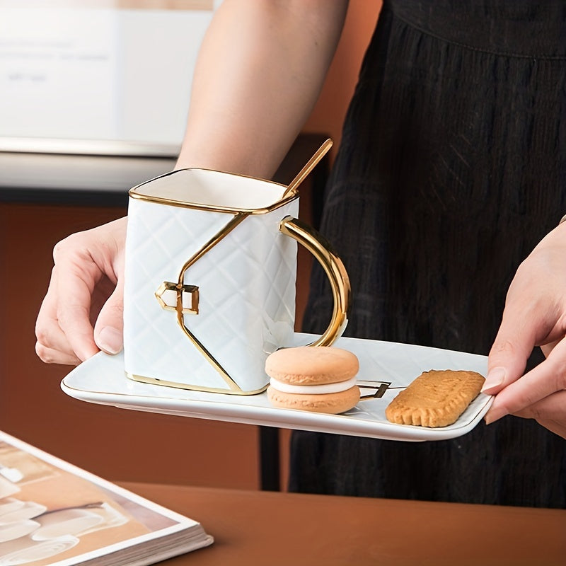 Chic 1-Set Ceramic Tea Cup with Saucer - Bag-Inspired Design - Luxury Afternoon Teatime Companion & Teacher Gift
