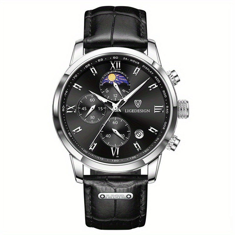 LIGE Men Watch Luxury PU Leather Sport Quartz Wristwatch Chronograph Watch For Men Masculino Men Gift Christmas Gift