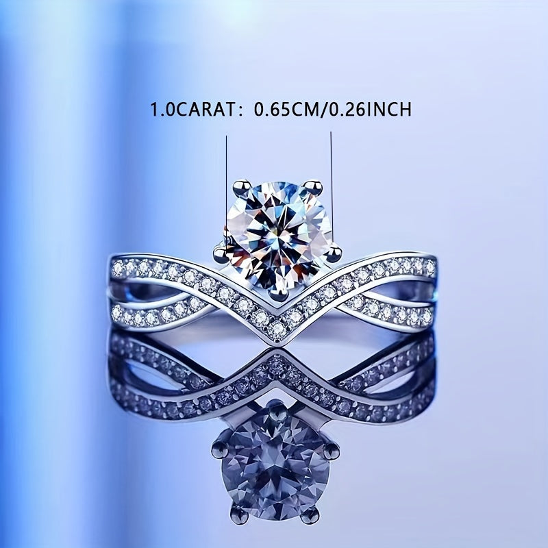 925 Sterling Silver 1 Ct Moissanite Ring Luxury 6 Prongs Crown Women Ring Marriage Proposal Engagement Birthday Gift