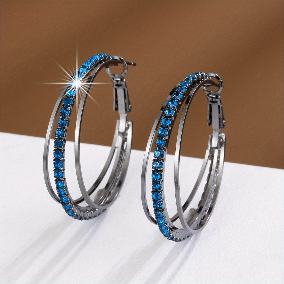 1 Pair Luxury Delicate Multilayer Zirconia Hoop Earrings - Silver Plated, Dainty, Party, Holiday Decor - Perfect Gift for Women and Girls