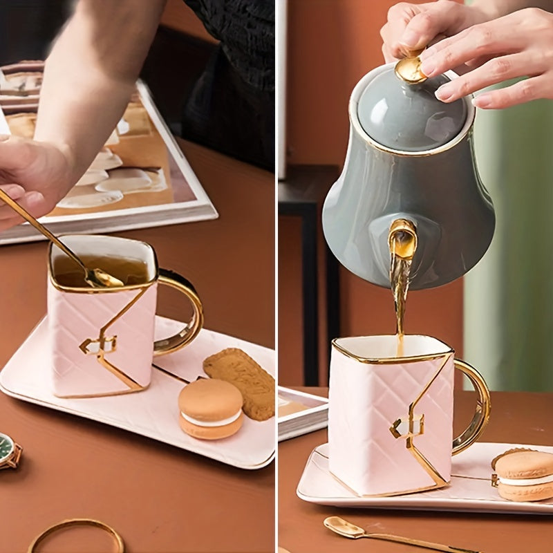 Chic 1-Set Ceramic Tea Cup with Saucer - Bag-Inspired Design - Luxury Afternoon Teatime Companion & Teacher Gift