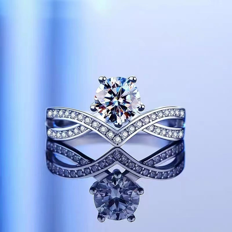 925 Sterling Silver 1 Ct Moissanite Ring Luxury 6 Prongs Crown Women Ring Marriage Proposal Engagement Birthday Gift