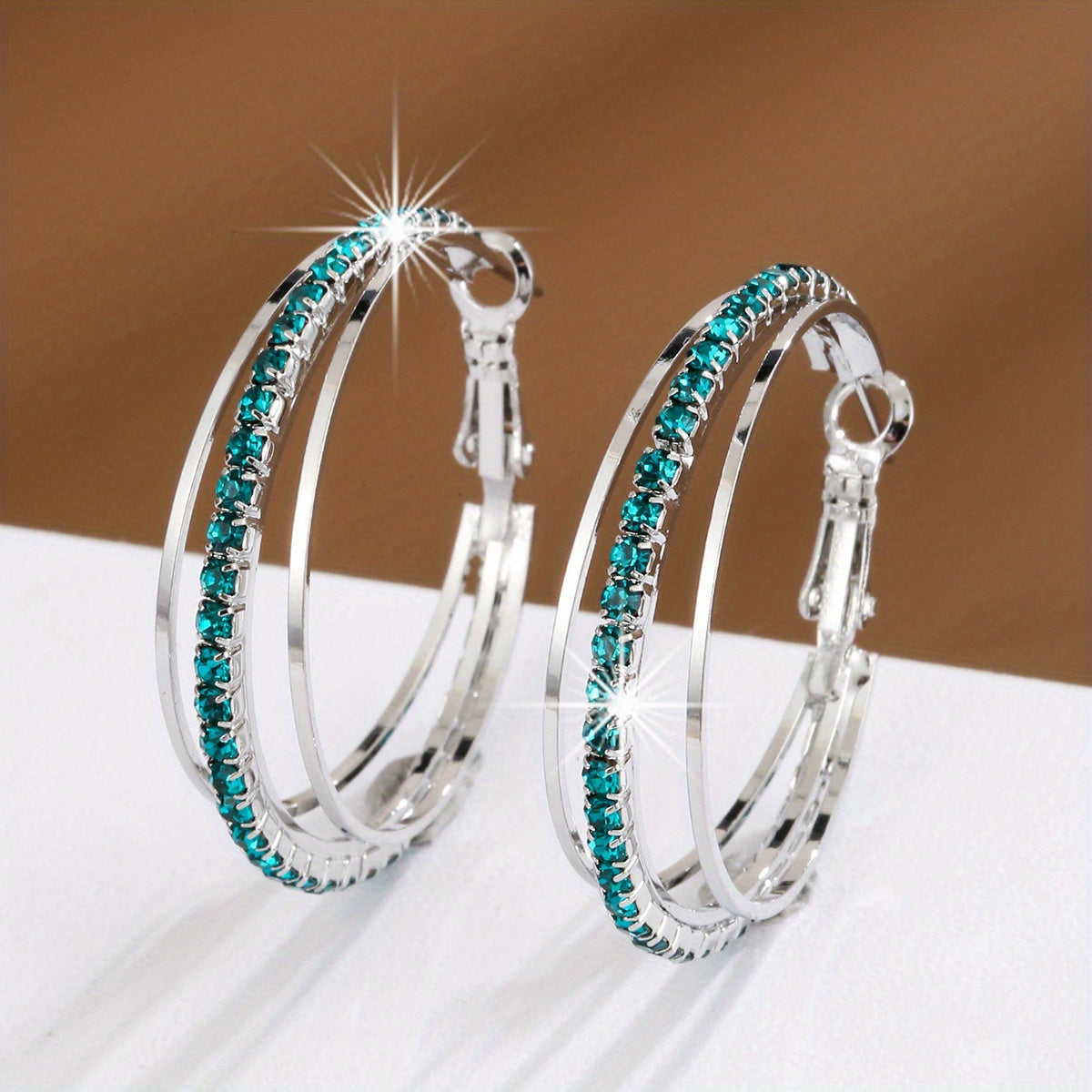 1 Pair Luxury Delicate Multilayer Zirconia Hoop Earrings - Silver Plated, Dainty, Party, Holiday Decor - Perfect Gift for Women and Girls