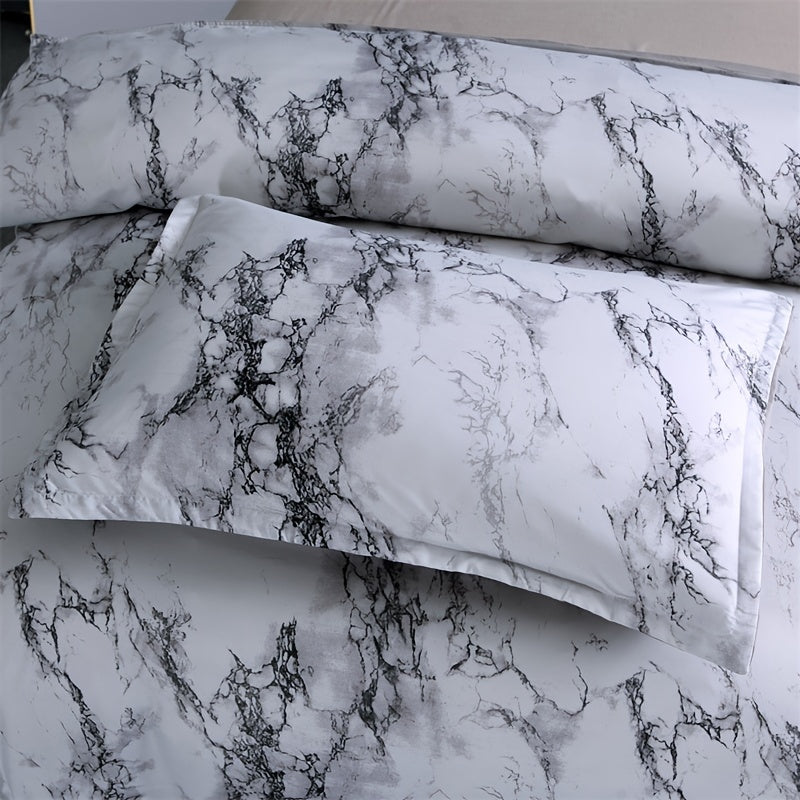 3-Piece Marble Luxury Duvet Cover Set - Ultra-Soft Microfiber, Year-Round Comfort, Pillowcase Included - Transform Your Bedroom Decor