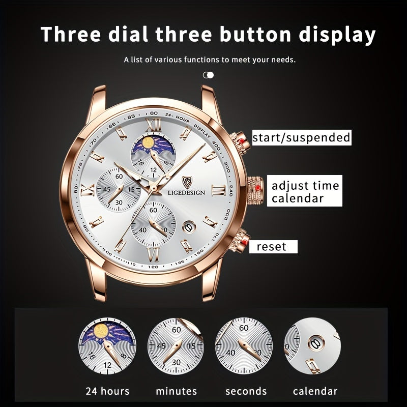LIGE Men Watch Luxury PU Leather Sport Quartz Wristwatch Chronograph Watch For Men Masculino Men Gift Christmas Gift