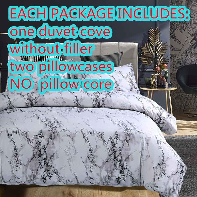 3-Piece Marble Luxury Duvet Cover Set - Ultra-Soft Microfiber, Year-Round Comfort, Pillowcase Included - Transform Your Bedroom Decor