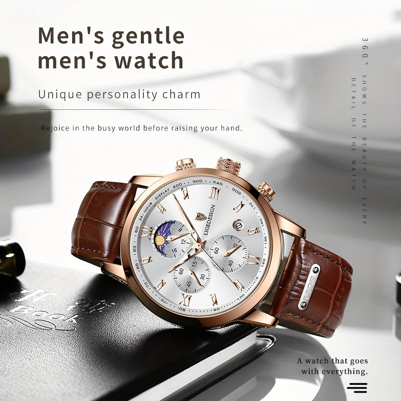 LIGE Men Watch Luxury PU Leather Sport Quartz Wristwatch Chronograph Watch For Men Masculino Men Gift Christmas Gift