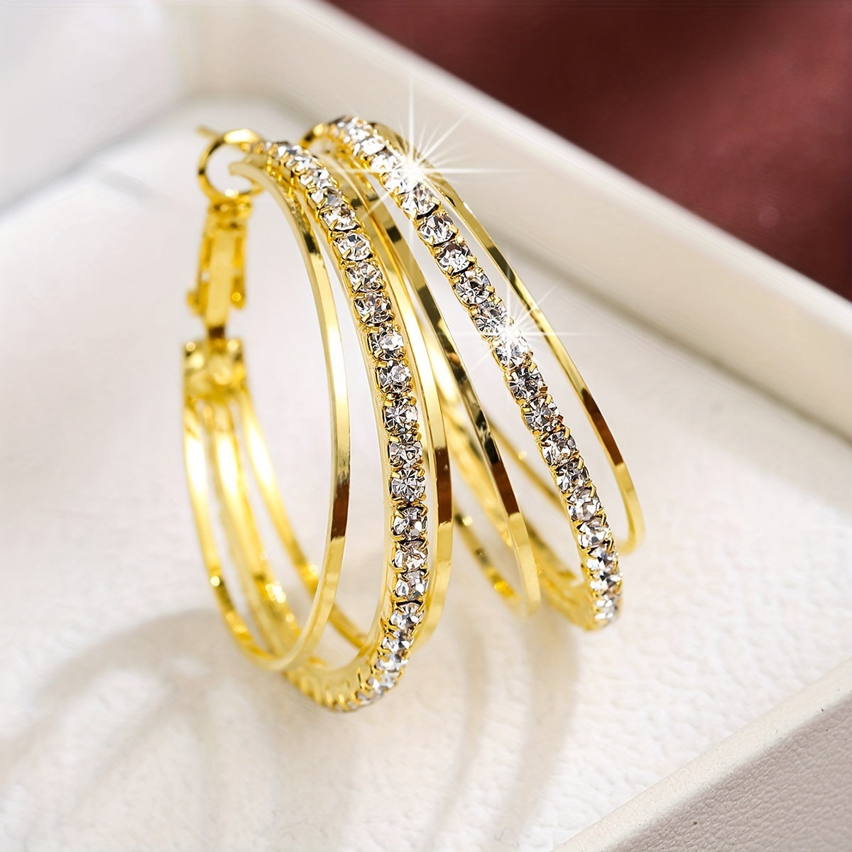 1 Pair Luxury Delicate Multilayer Zirconia Hoop Earrings - Silver Plated, Dainty, Party, Holiday Decor - Perfect Gift for Women and Girls