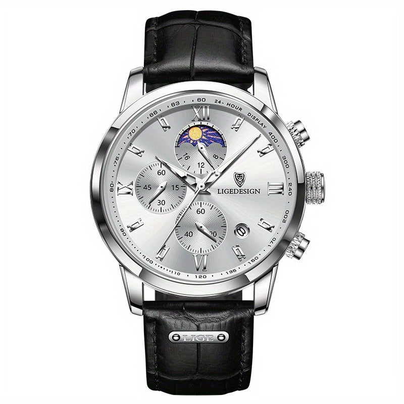 LIGE Men Watch Luxury PU Leather Sport Quartz Wristwatch Chronograph Watch For Men Masculino Men Gift Christmas Gift