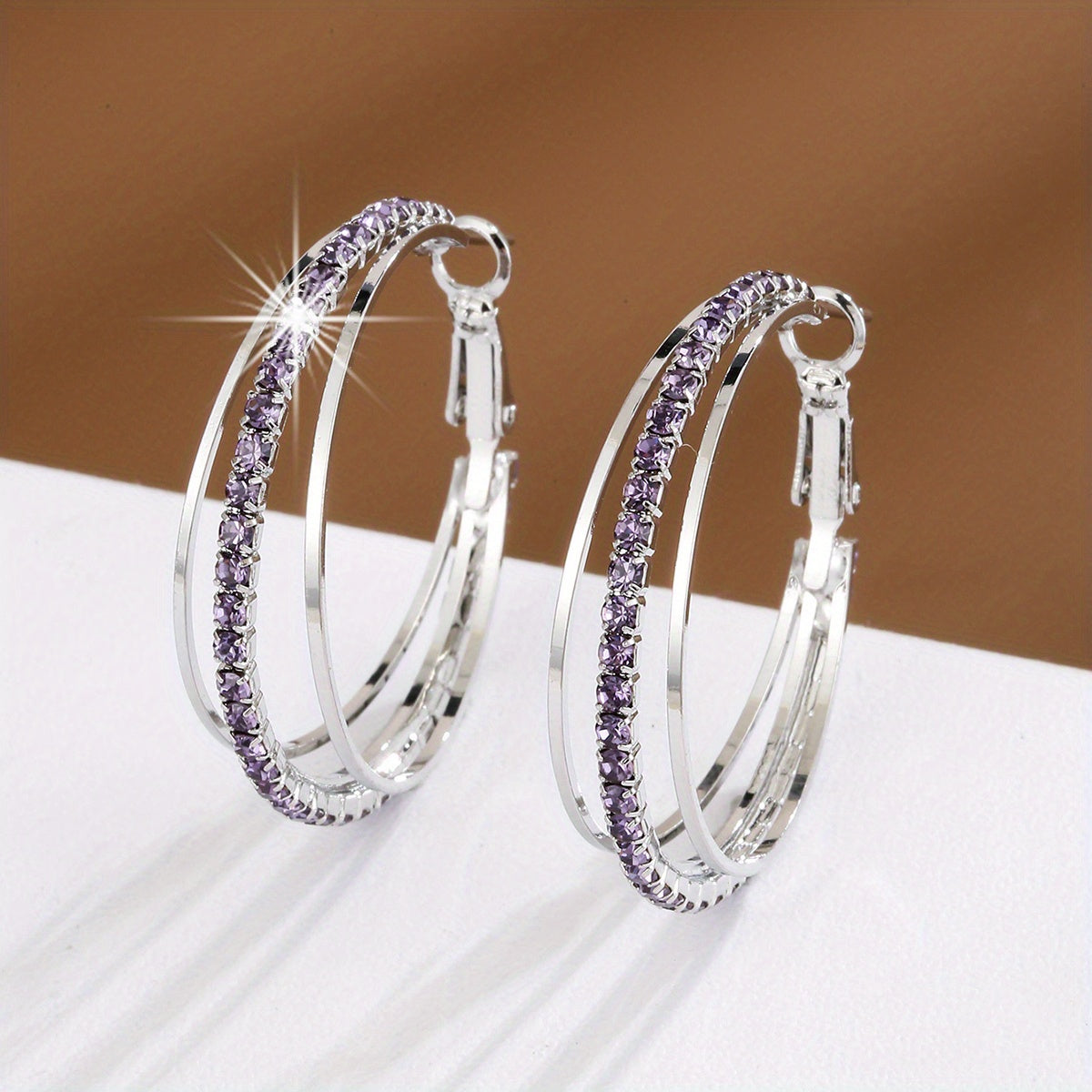 1 Pair Luxury Delicate Multilayer Zirconia Hoop Earrings - Silver Plated, Dainty, Party, Holiday Decor - Perfect Gift for Women and Girls