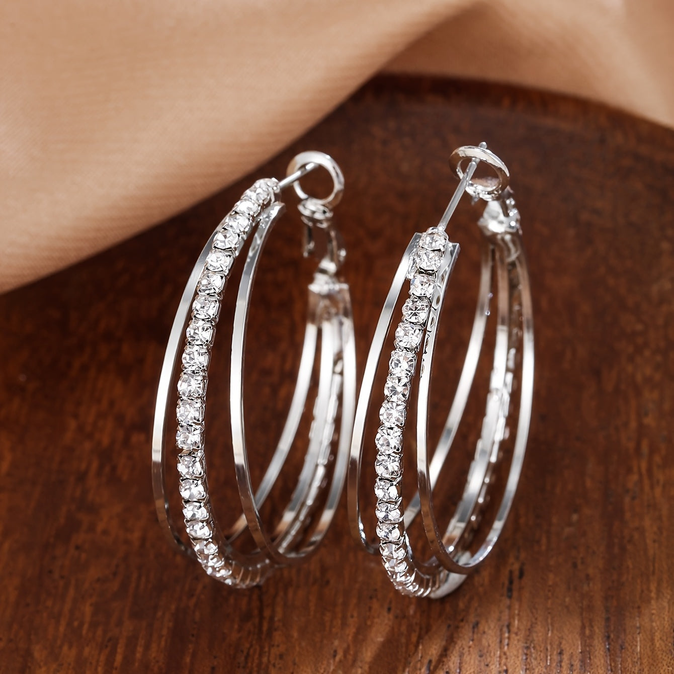 1 Pair Luxury Delicate Multilayer Zirconia Hoop Earrings - Silver Plated, Dainty, Party, Holiday Decor - Perfect Gift for Women and Girls