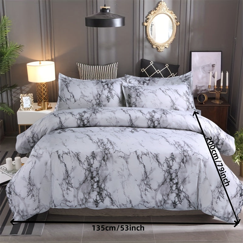 3-Piece Marble Luxury Duvet Cover Set - Ultra-Soft Microfiber, Year-Round Comfort, Pillowcase Included - Transform Your Bedroom Decor