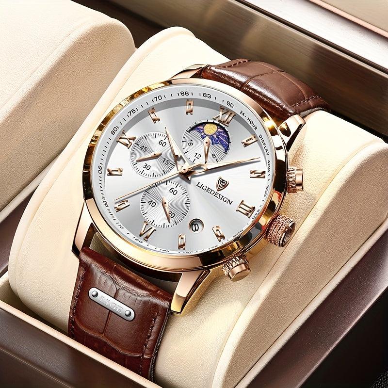 LIGE Men Watch Luxury PU Leather Sport Quartz Wristwatch Chronograph Watch For Men Masculino Men Gift Christmas Gift