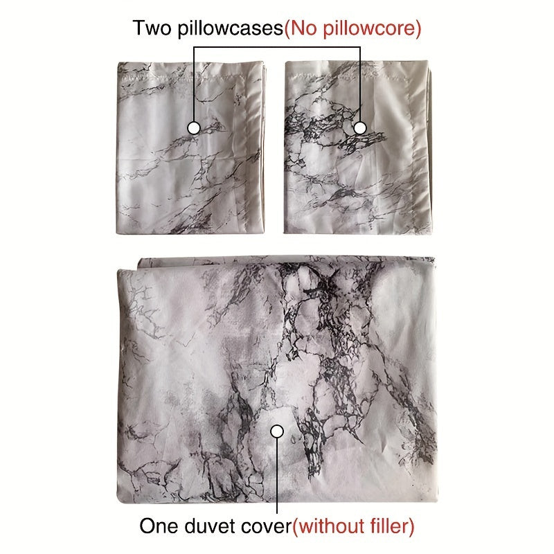 3-Piece Marble Luxury Duvet Cover Set - Ultra-Soft Microfiber, Year-Round Comfort, Pillowcase Included - Transform Your Bedroom Decor