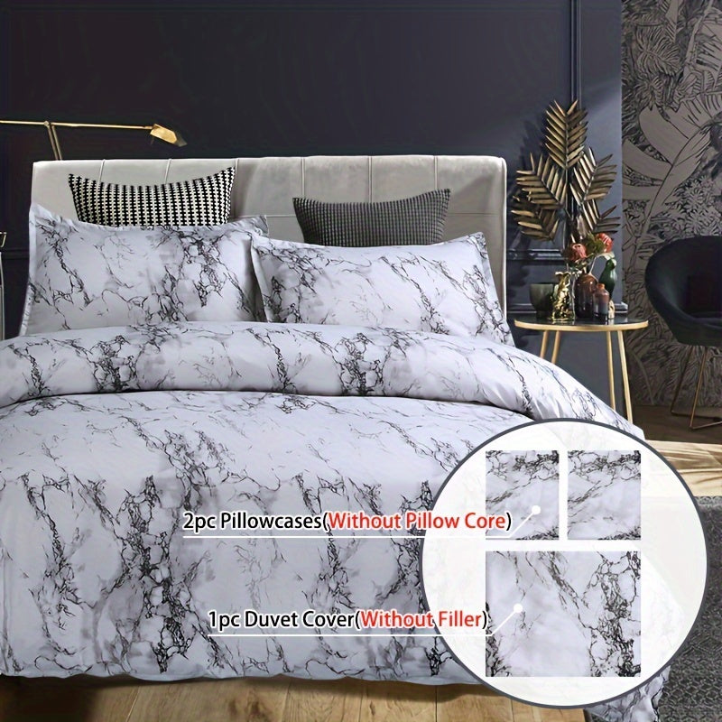 3-Piece Marble Luxury Duvet Cover Set - Ultra-Soft Microfiber, Year-Round Comfort, Pillowcase Included - Transform Your Bedroom Decor