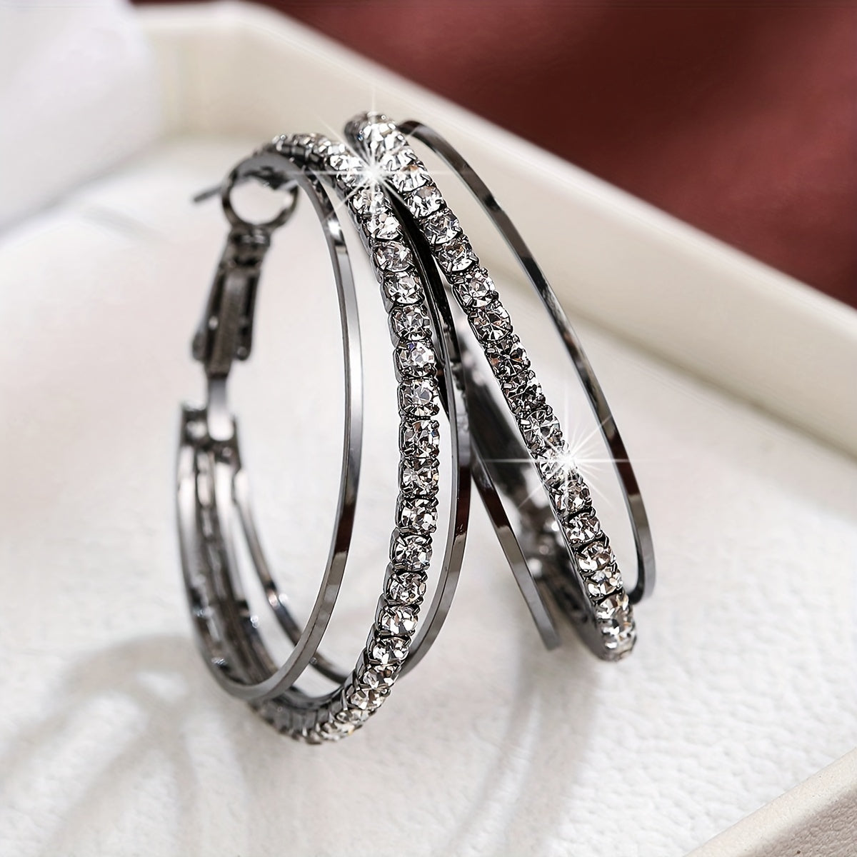 1 Pair Luxury Delicate Multilayer Zirconia Hoop Earrings - Silver Plated, Dainty, Party, Holiday Decor - Perfect Gift for Women and Girls