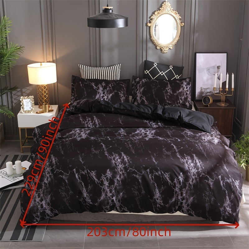 3-Piece Marble Luxury Duvet Cover Set - Ultra-Soft Microfiber, Year-Round Comfort, Pillowcase Included - Transform Your Bedroom Decor