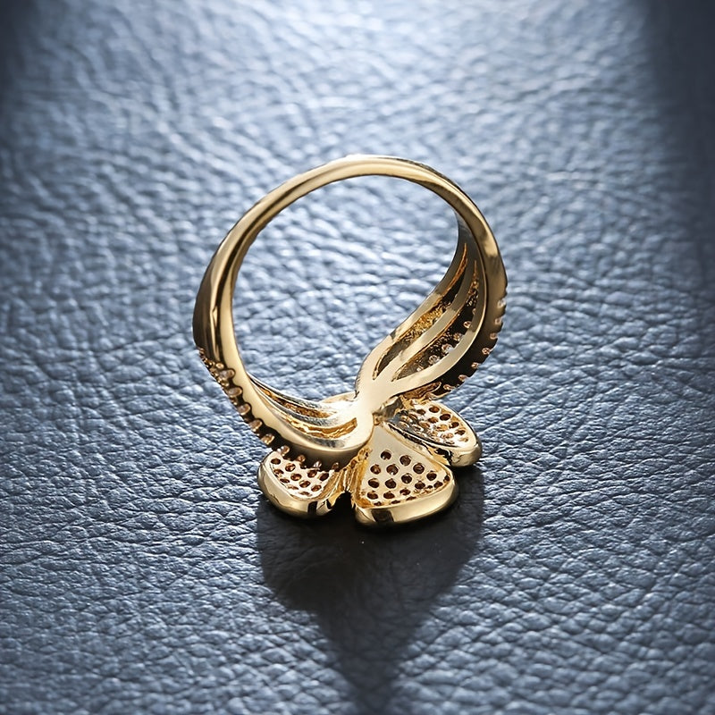 Lucky 4-leaf Clover zirconia Ring 18K Gold Plated Luxury Jewelry Classic Design For Women Girls Decor