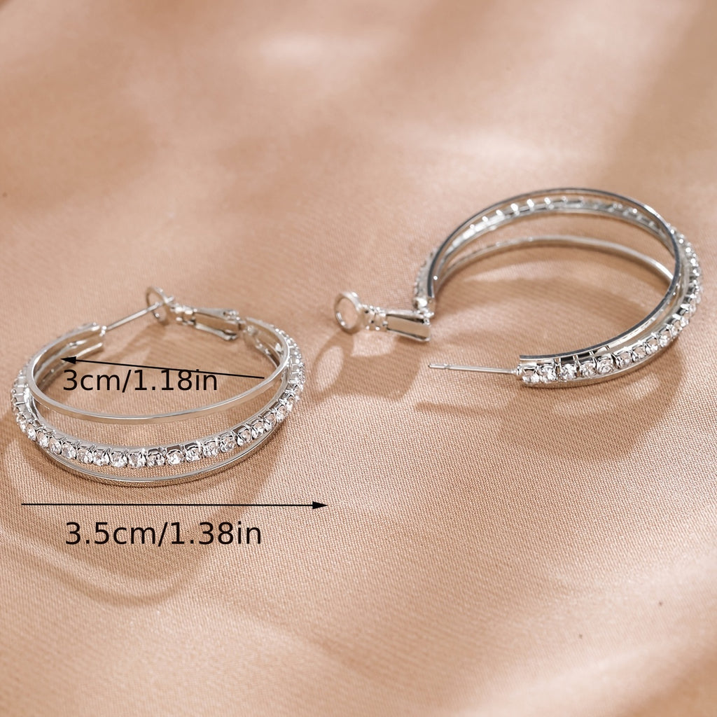 1 Pair Luxury Delicate Multilayer Zirconia Hoop Earrings - Silver Plated, Dainty, Party, Holiday Decor - Perfect Gift for Women and Girls
