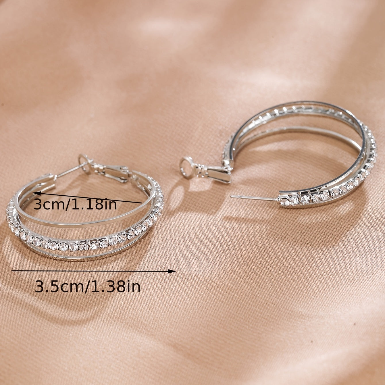 1 Pair Luxury Delicate Multilayer Zirconia Hoop Earrings - Silver Plated, Dainty, Party, Holiday Decor - Perfect Gift for Women and Girls
