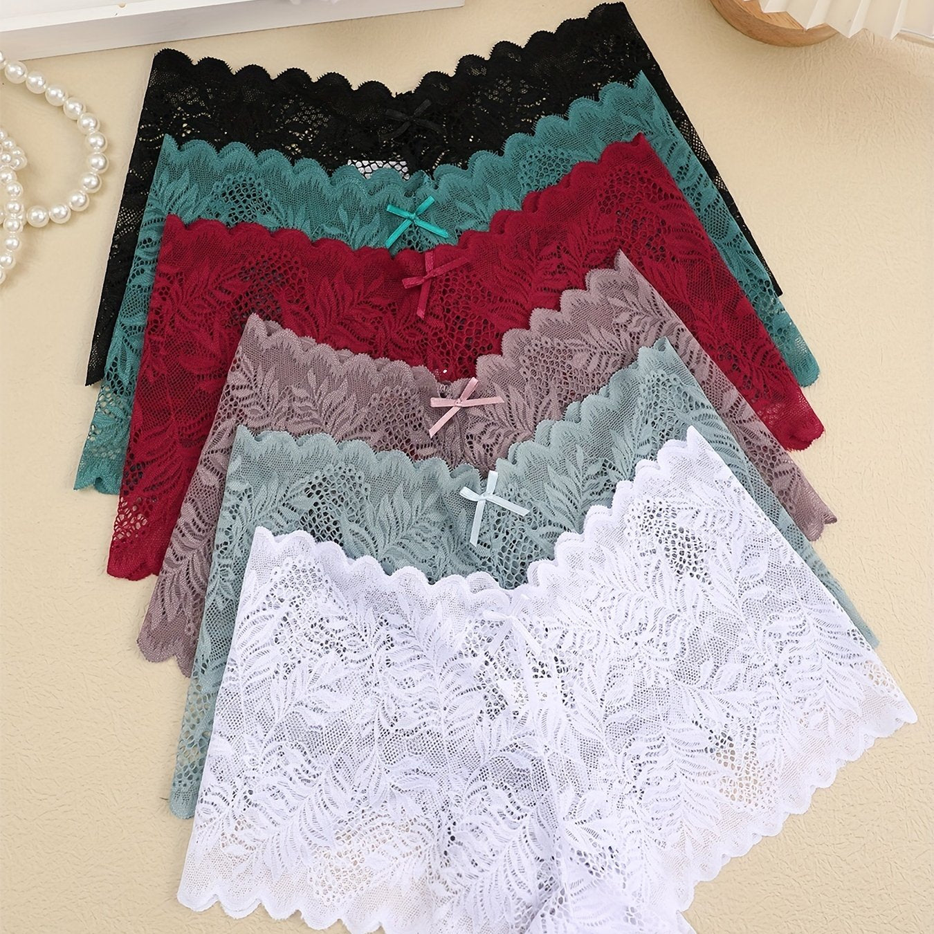 6pcs Delicate Floral Lace Boyshort Panties - Ultra-Breathable & Feminine Scallop Trim Intimates - Comfortable Luxury Lingerie Set for Women