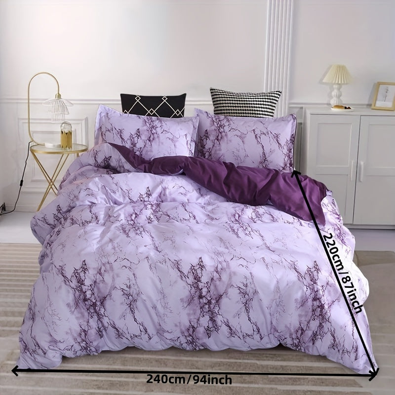 3-Piece Marble Luxury Duvet Cover Set - Ultra-Soft Microfiber, Year-Round Comfort, Pillowcase Included - Transform Your Bedroom Decor