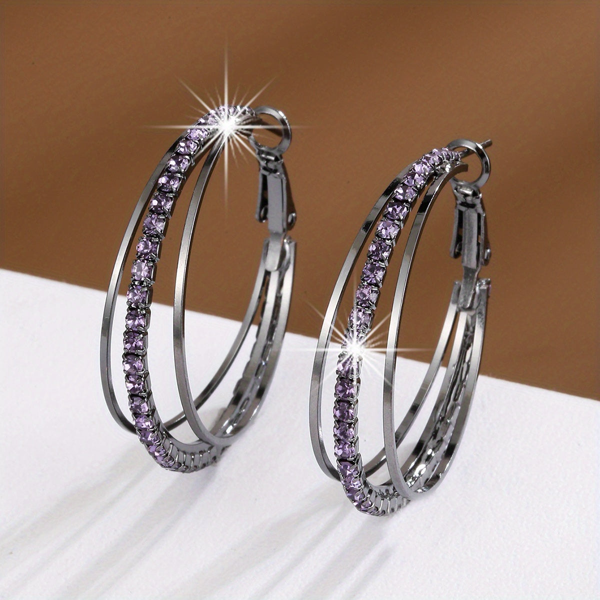 1 Pair Luxury Delicate Multilayer Zirconia Hoop Earrings - Silver Plated, Dainty, Party, Holiday Decor - Perfect Gift for Women and Girls