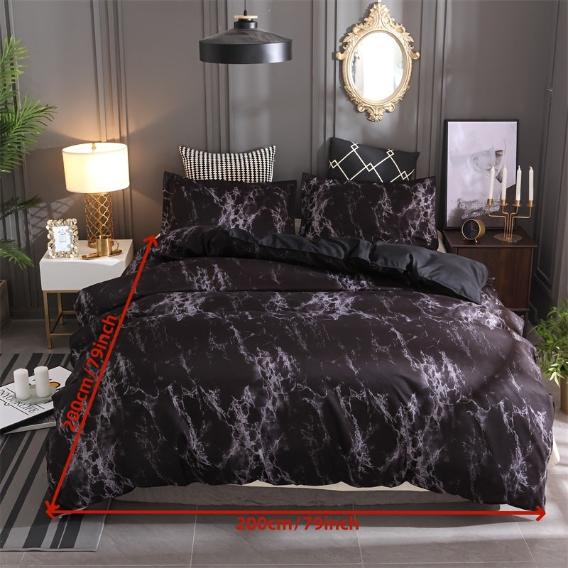 3-Piece Marble Luxury Duvet Cover Set - Ultra-Soft Microfiber, Year-Round Comfort, Pillowcase Included - Transform Your Bedroom Decor