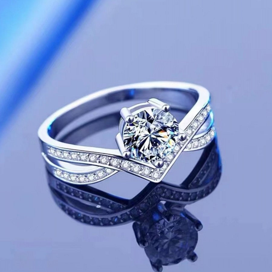 925 Sterling Silver 1 Ct Moissanite Ring Luxury 6 Prongs Crown Women Ring Marriage Proposal Engagement Birthday Gift