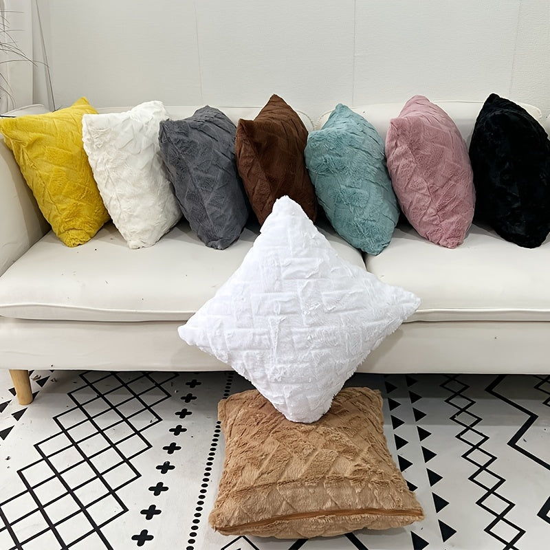 1pc Luxury Faux Fur Throw Pillow Cover, Deluxe Decorative Plush Pillow Case, Cushion Cover Shell For Sofa Bedroom Car 17x17in