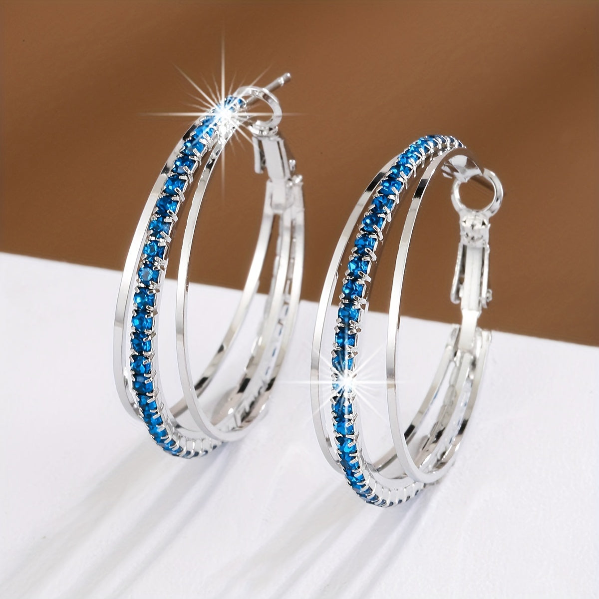 1 Pair Luxury Delicate Multilayer Zirconia Hoop Earrings - Silver Plated, Dainty, Party, Holiday Decor - Perfect Gift for Women and Girls