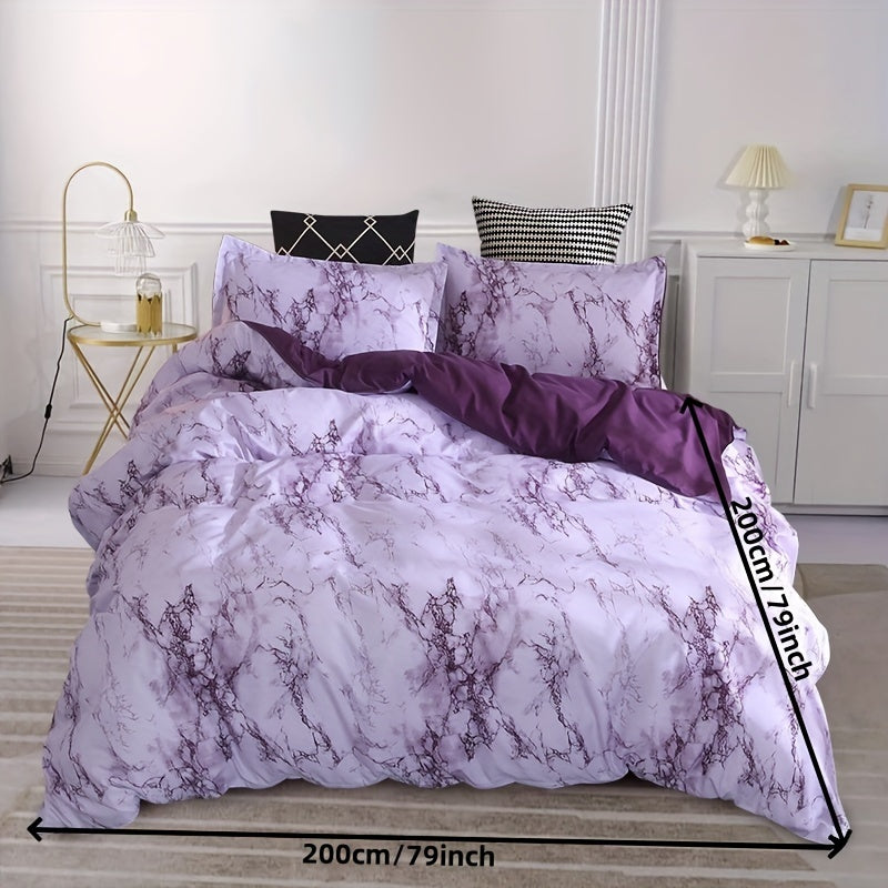 3-Piece Marble Luxury Duvet Cover Set - Ultra-Soft Microfiber, Year-Round Comfort, Pillowcase Included - Transform Your Bedroom Decor