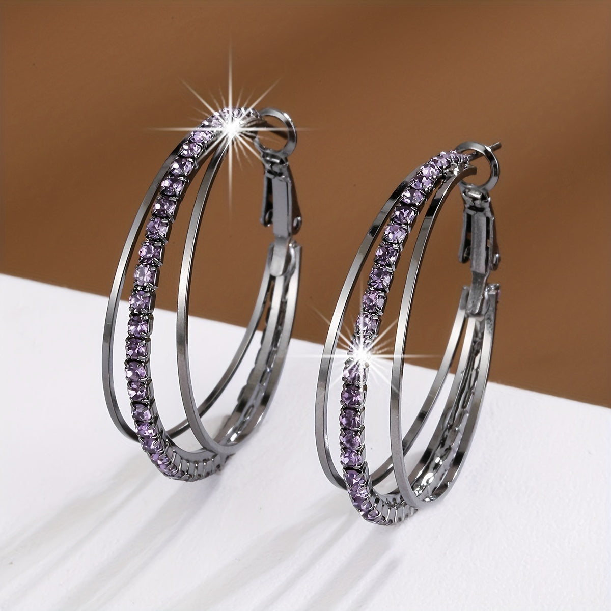 1 Pair Luxury Delicate Multilayer Zirconia Hoop Earrings - Silver Plated, Dainty, Party, Holiday Decor - Perfect Gift for Women and Girls