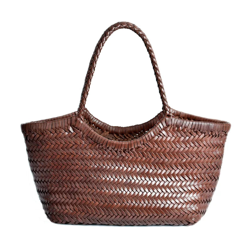 Genuine Leather Hand-woven casual vegetable basket bag with  Woven Inside Bag Vintage Shopping Bag Tote Bag Crossed Tote Bags