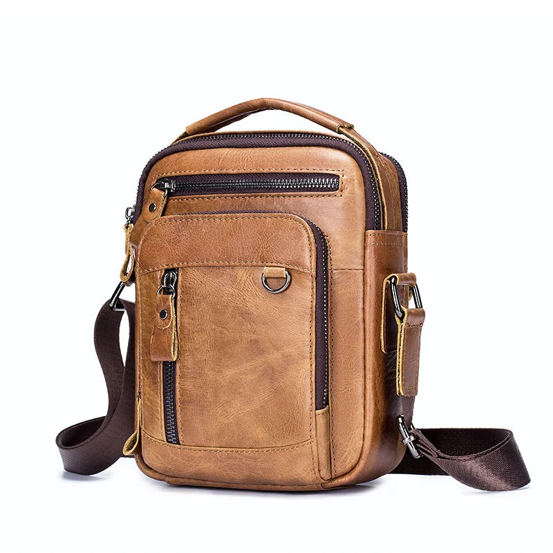 Leather neutral handbag, double-layer large capacity shoulder bag, top layer cowhide crossbody bag, suitable for gift giving