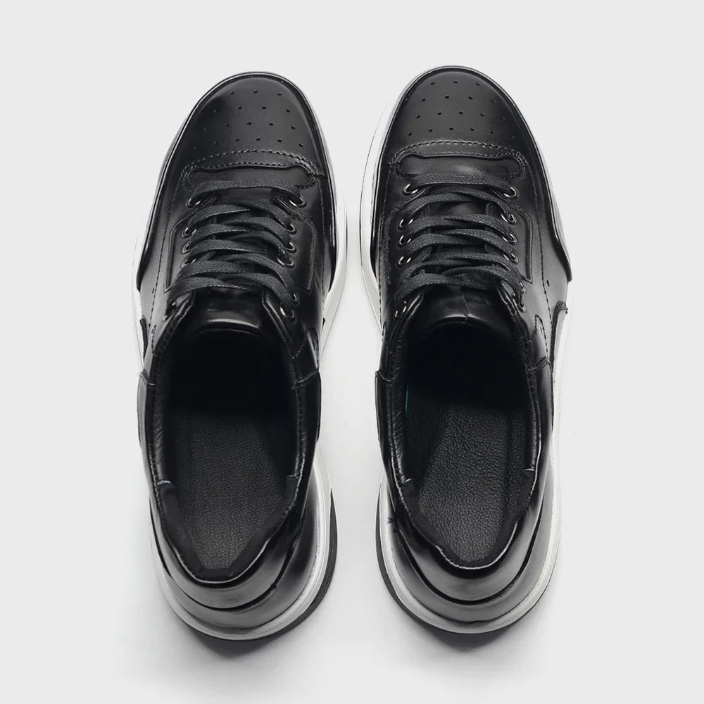 2025 New Genuine Leather Casual Shoes for Men Sneakers Soild Blue Black Sports Style Carved Breathable Business Social Flat Shoe