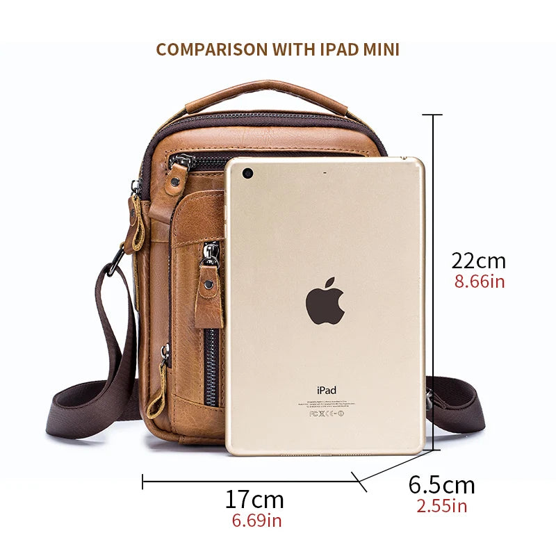 Leather neutral handbag, double-layer large capacity shoulder bag, top layer cowhide crossbody bag, suitable for gift giving