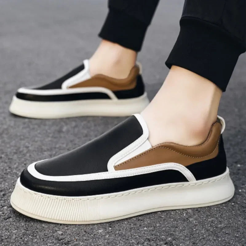 Men Leather Casual Sports Shoes Spring New Fashion Leather Casual Breathable Basic Comfortable Black Sports Casual Shoes for Men