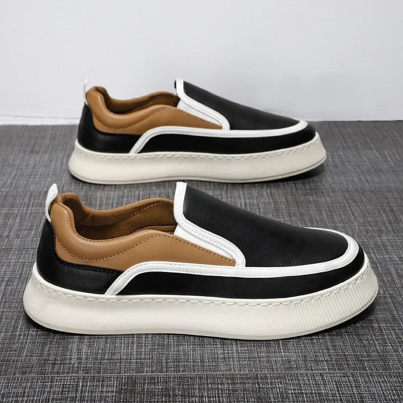 Men Leather Casual Sports Shoes Spring New Fashion Leather Casual Breathable Basic Comfortable Black Sports Casual Shoes for Men