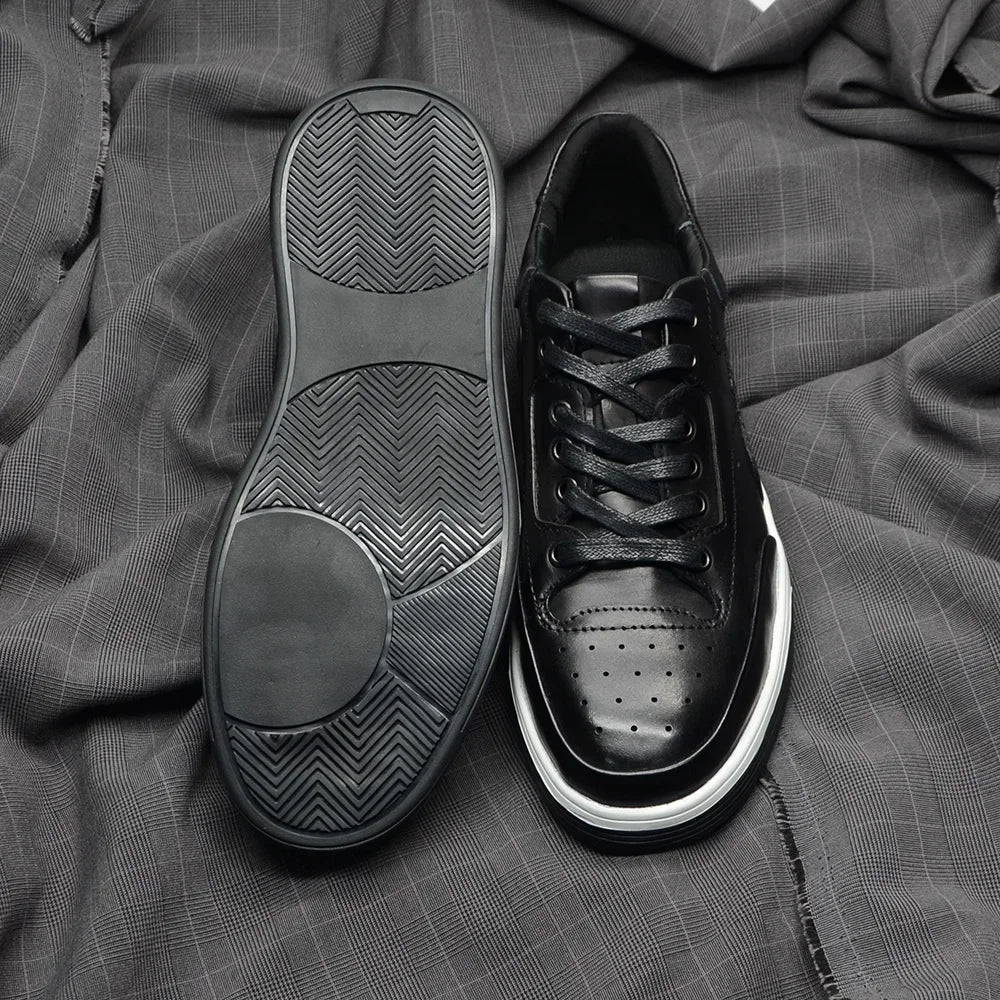 2025 New Genuine Leather Casual Shoes for Men Sneakers Soild Blue Black Sports Style Carved Breathable Business Social Flat Shoe