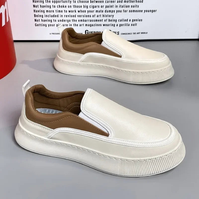 Men Leather Casual Sports Shoes Spring New Fashion Leather Casual Breathable Basic Comfortable Black Sports Casual Shoes for Men