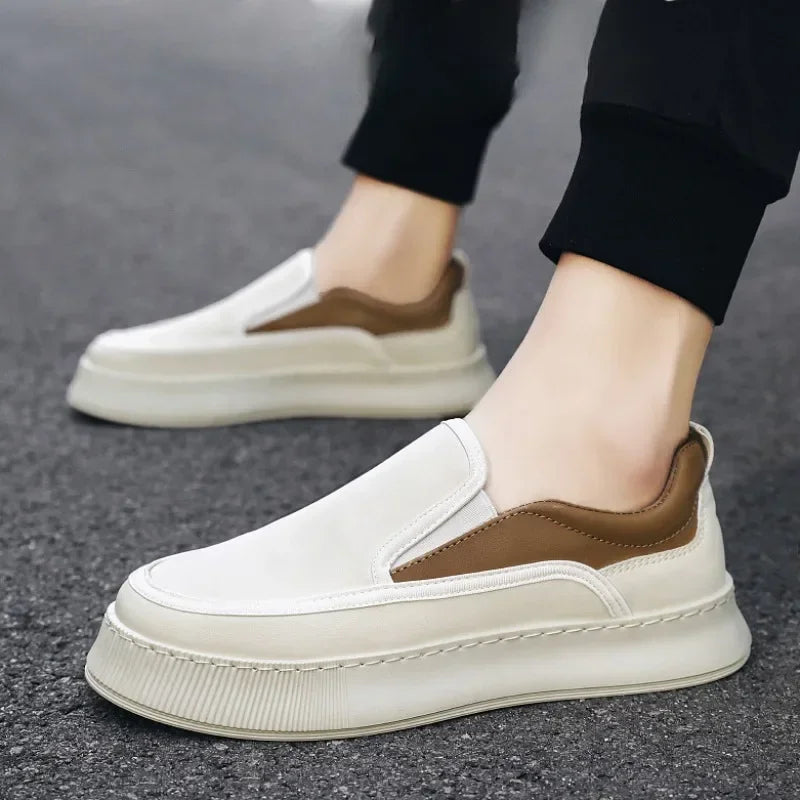 Men Leather Casual Sports Shoes Spring New Fashion Leather Casual Breathable Basic Comfortable Black Sports Casual Shoes for Men