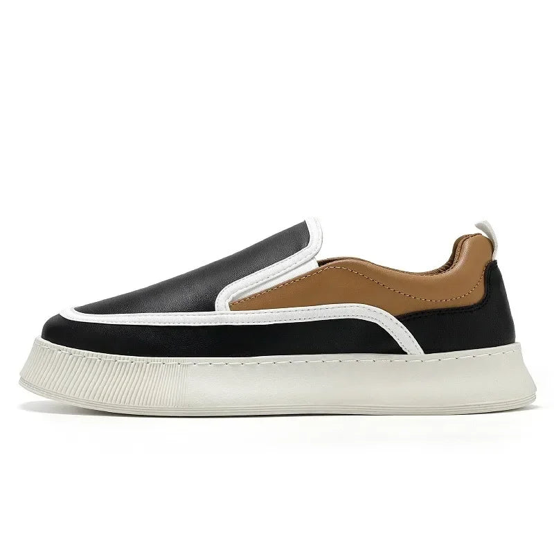 Men Leather Casual Sports Shoes Spring New Fashion Leather Casual Breathable Basic Comfortable Black Sports Casual Shoes for Men