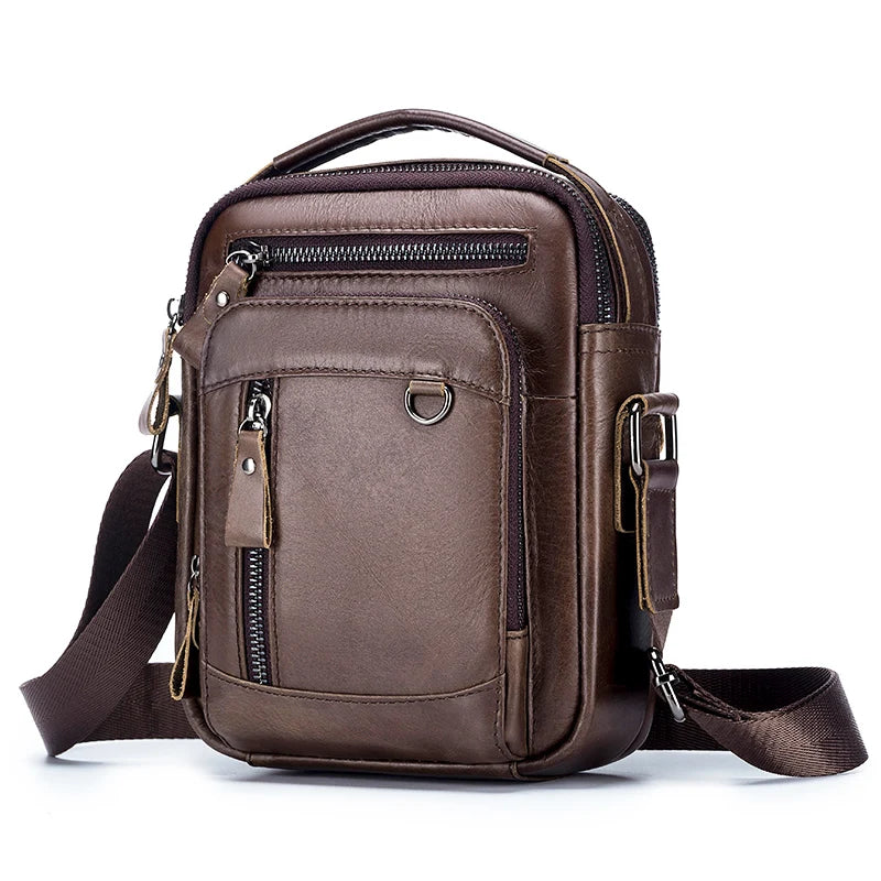 Leather neutral handbag, double-layer large capacity shoulder bag, top layer cowhide crossbody bag, suitable for gift giving