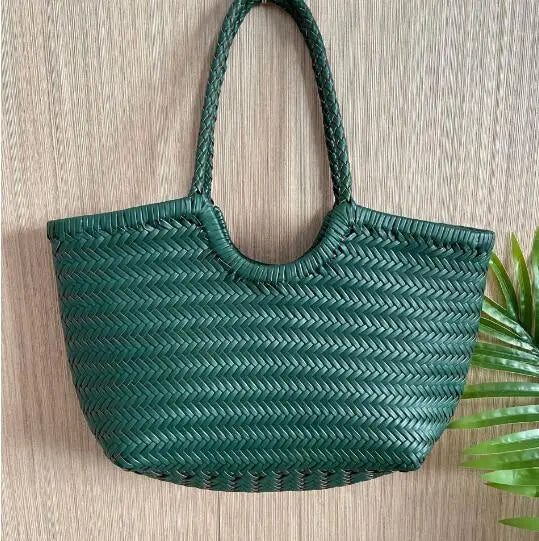 Genuine Leather Hand-woven casual vegetable basket bag with  Woven Inside Bag Vintage Shopping Bag Tote Bag Crossed Tote Bags