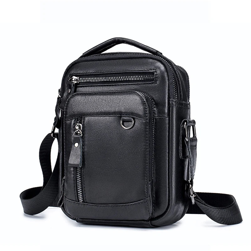 Leather neutral handbag, double-layer large capacity shoulder bag, top layer cowhide crossbody bag, suitable for gift giving