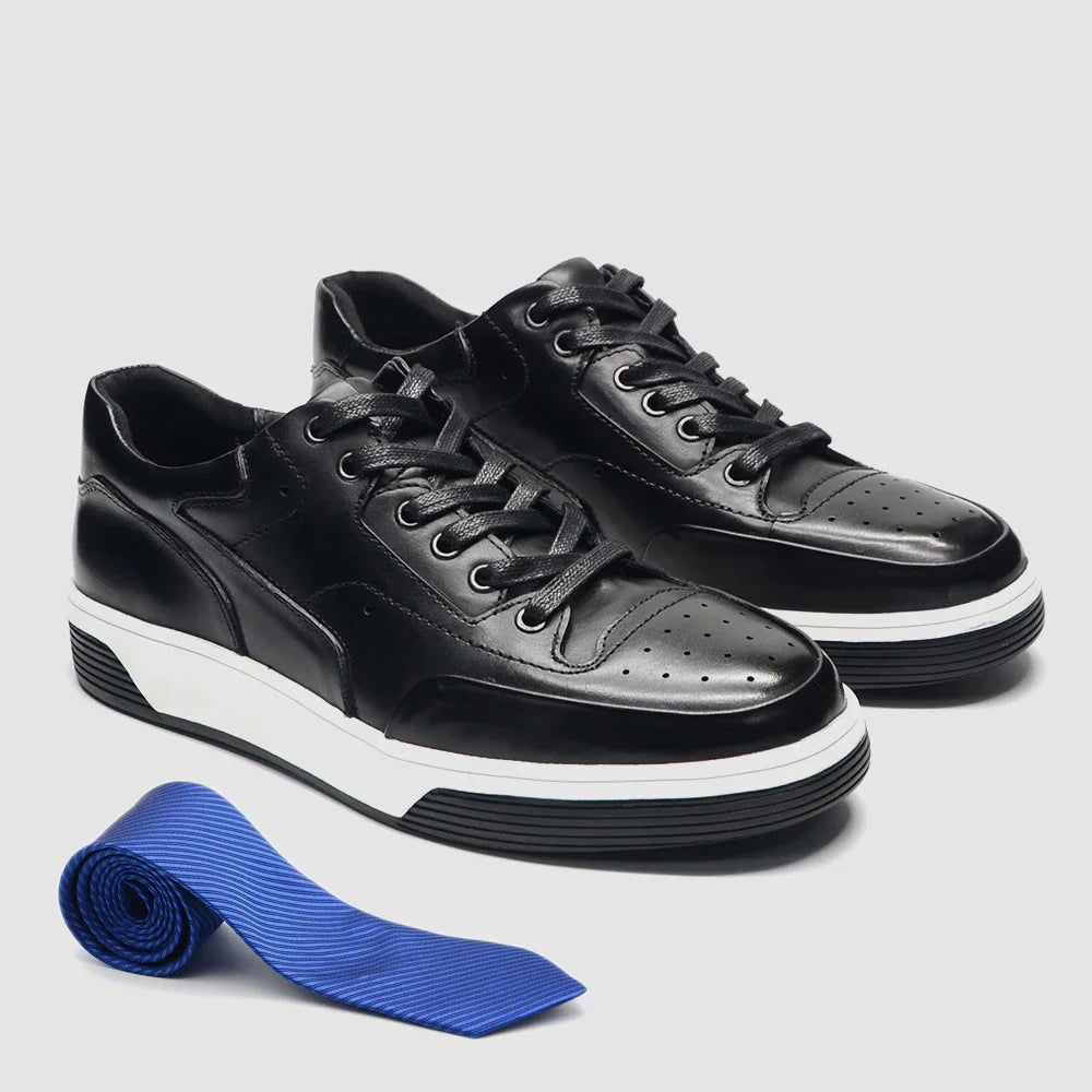 2025 New Genuine Leather Casual Shoes for Men Sneakers Soild Blue Black Sports Style Carved Breathable Business Social Flat Shoe