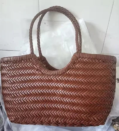 Genuine Leather Hand-woven casual vegetable basket bag with  Woven Inside Bag Vintage Shopping Bag Tote Bag Crossed Tote Bags