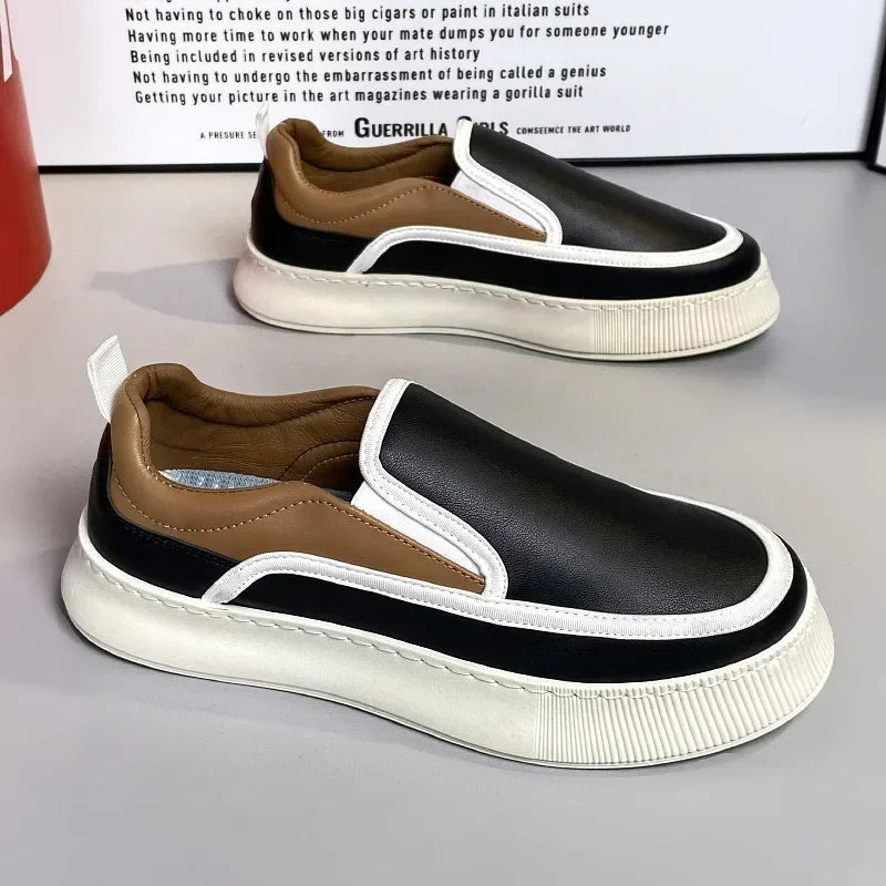 Men Leather Casual Sports Shoes Spring New Fashion Leather Casual Breathable Basic Comfortable Black Sports Casual Shoes for Men