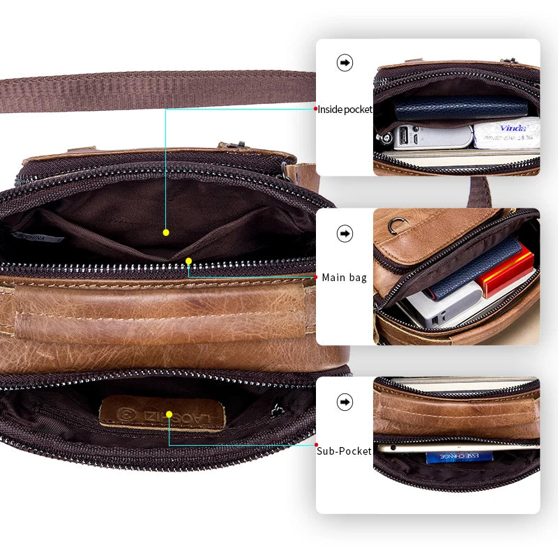 Leather neutral handbag, double-layer large capacity shoulder bag, top layer cowhide crossbody bag, suitable for gift giving